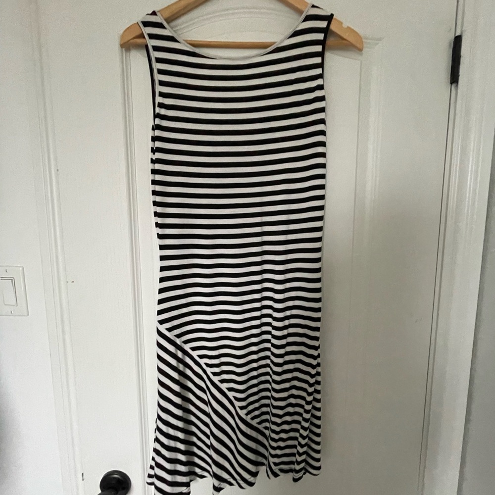 Calvin Klein Black and White Striped Sleeveless Dress